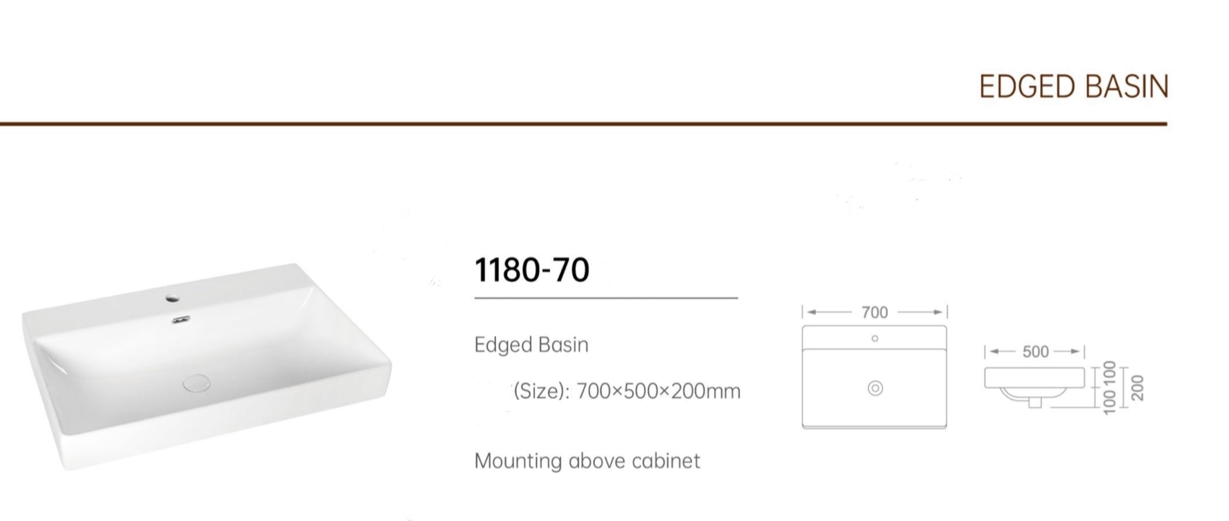 Novo 1180-70 Linear Matt Black Vanity & Nano Glazed Ceramic Basin