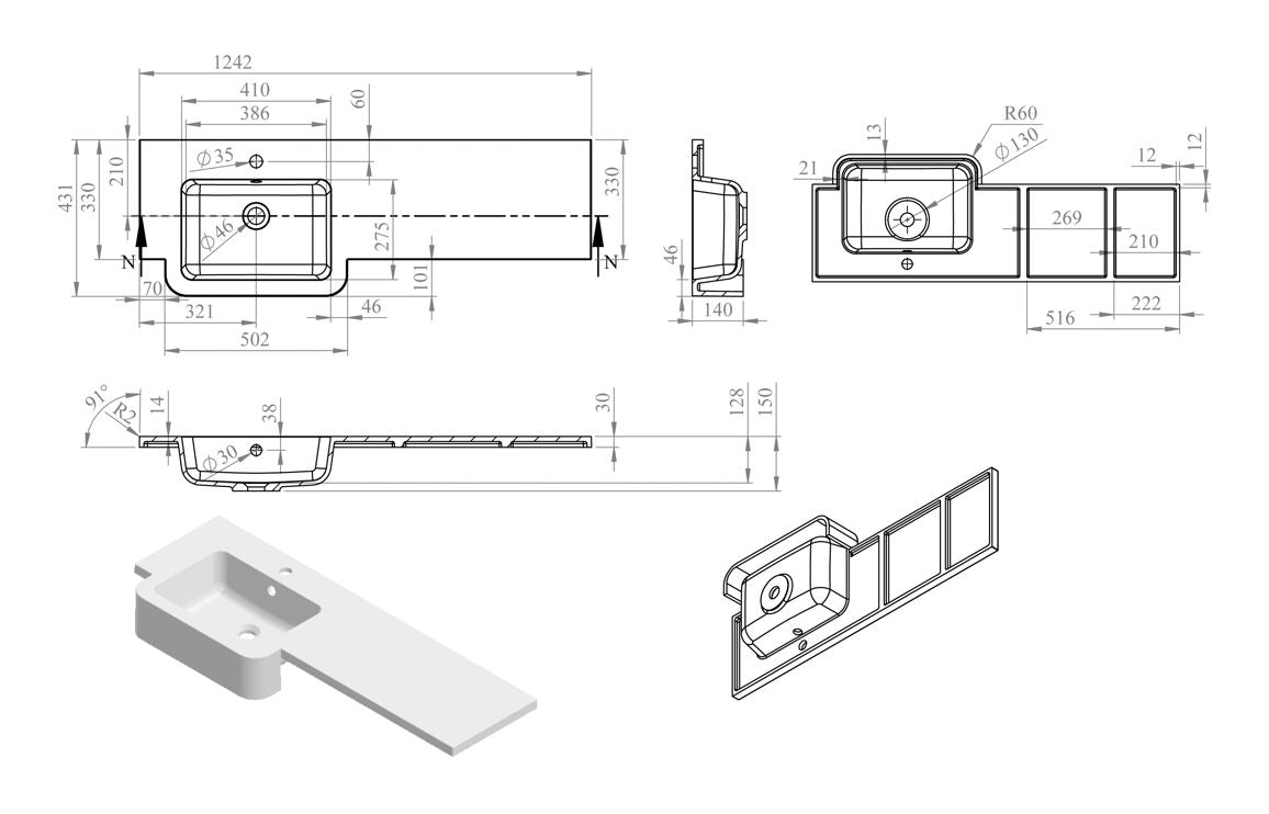 Alba 1242mm Basin & WC Unit Pack - White Gloss