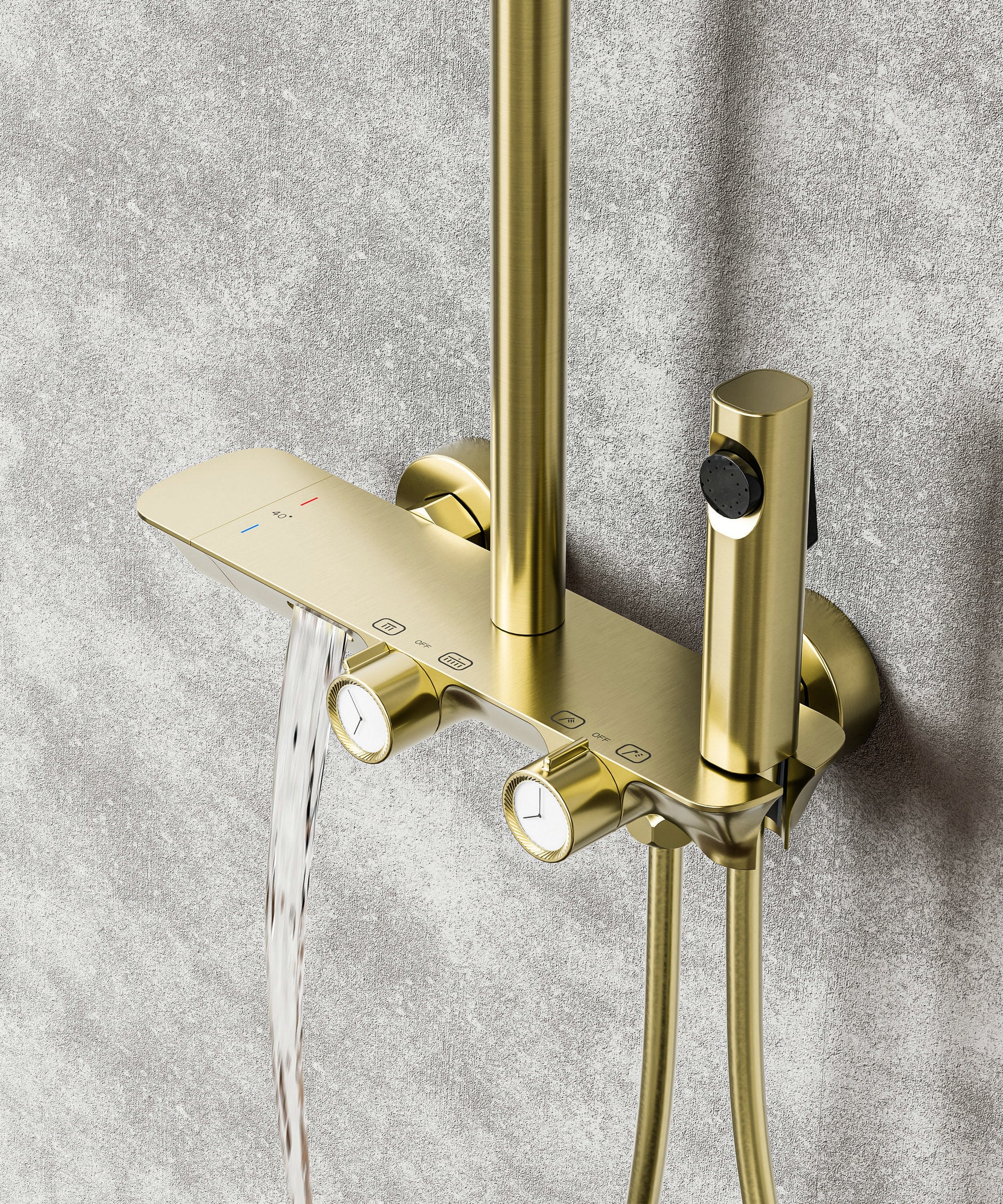 Novo Timeless Thermostatic Brushed Brass Modern Mixer Shower System 4-Function Solid Brass