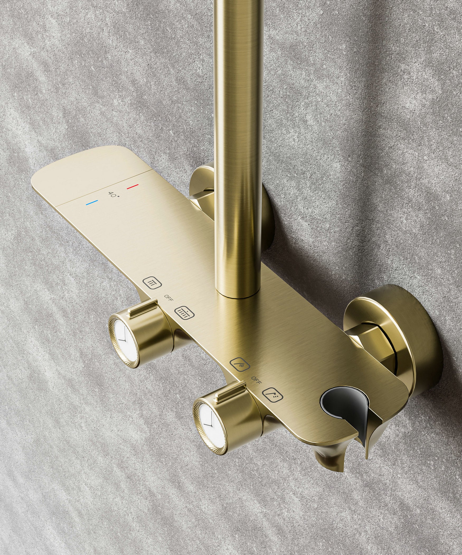 Novo Timeless Thermostatic Brushed Brass Modern Mixer Shower System 4-Function Solid Brass
