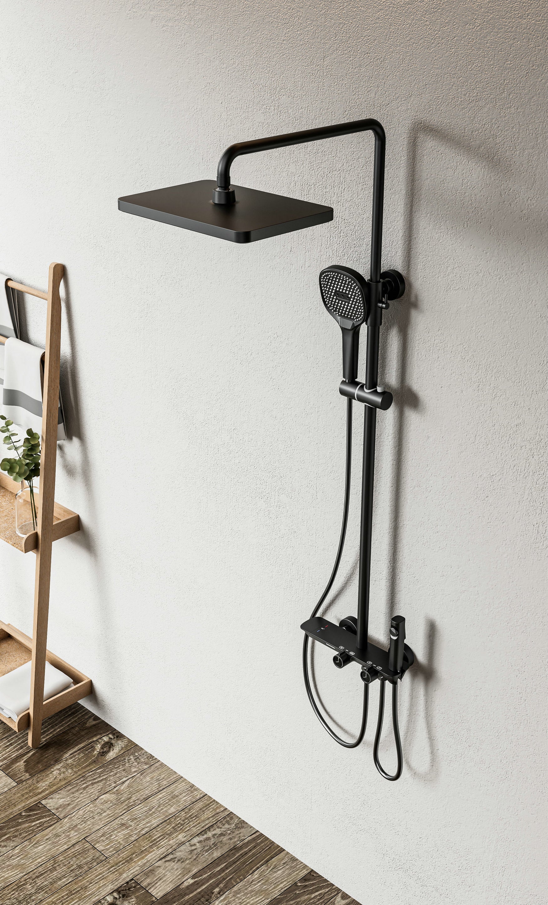 Novo Timeless Thermostatic Matt Black Modern Mixer Shower System 4-Function Solid Brass