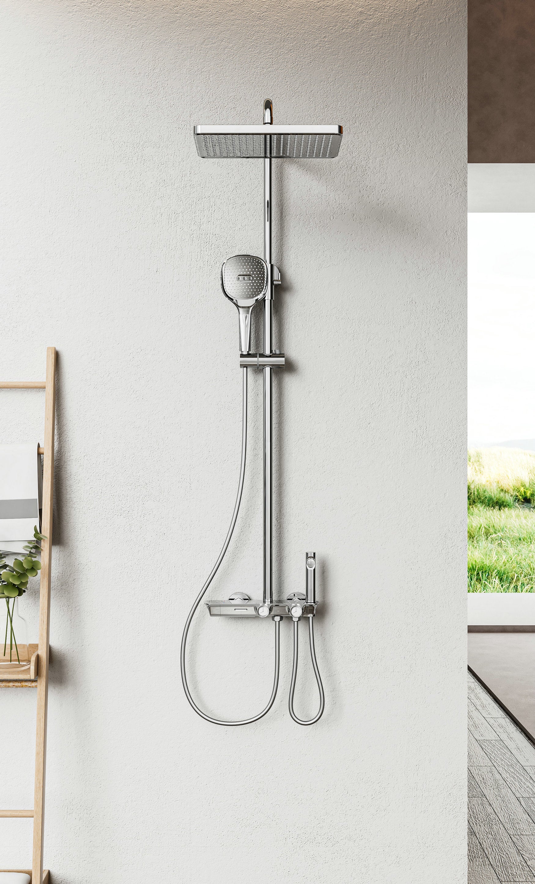 Novo Timeless Chrome Thermostatic Modern Mixer Shower System 4-Function Solid Brass
