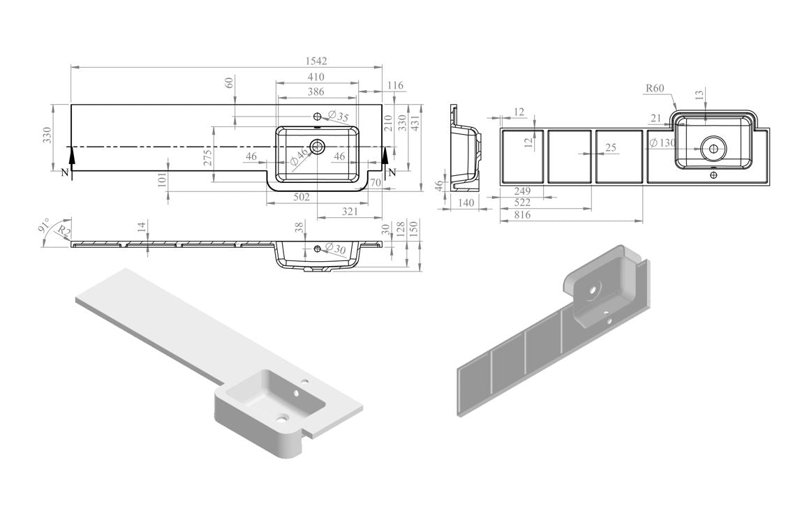 Alba 1542mm Basin, WC & 3 Drawer Unit Pack - White Gloss