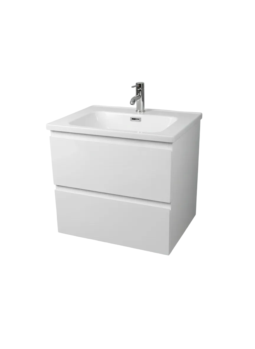1175-60 600mm Opus White Matt 2-Draw Handleless Wall Hung Bathroom Vanity Unit with Nano Glazed Ceramic Basin