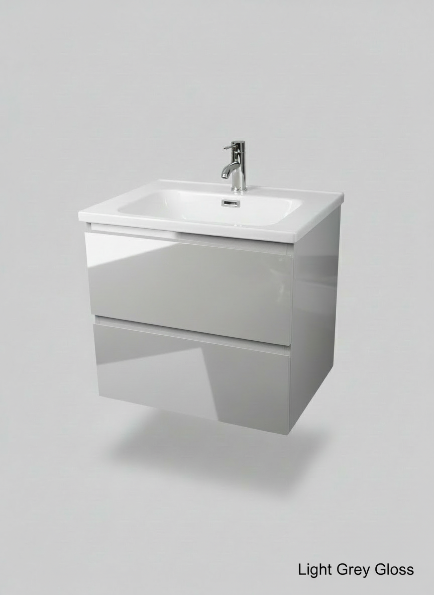 1175-60 600mm Opus White Matt 2-Draw Handleless Wall Hung Bathroom Vanity Unit with Nano Glazed Ceramic Basin