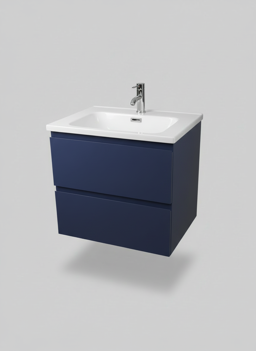 1175-60 600mm Opus White Matt 2-Draw Handleless Wall Hung Bathroom Vanity Unit with Nano Glazed Ceramic Basin