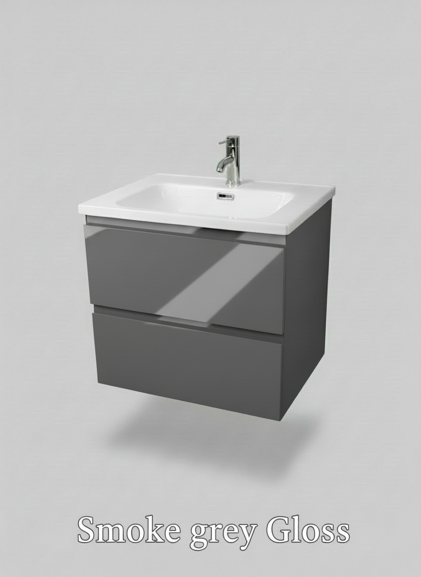 1175-60 600mm Opus White Matt 2-Draw Handleless Wall Hung Bathroom Vanity Unit with Nano Glazed Ceramic Basin