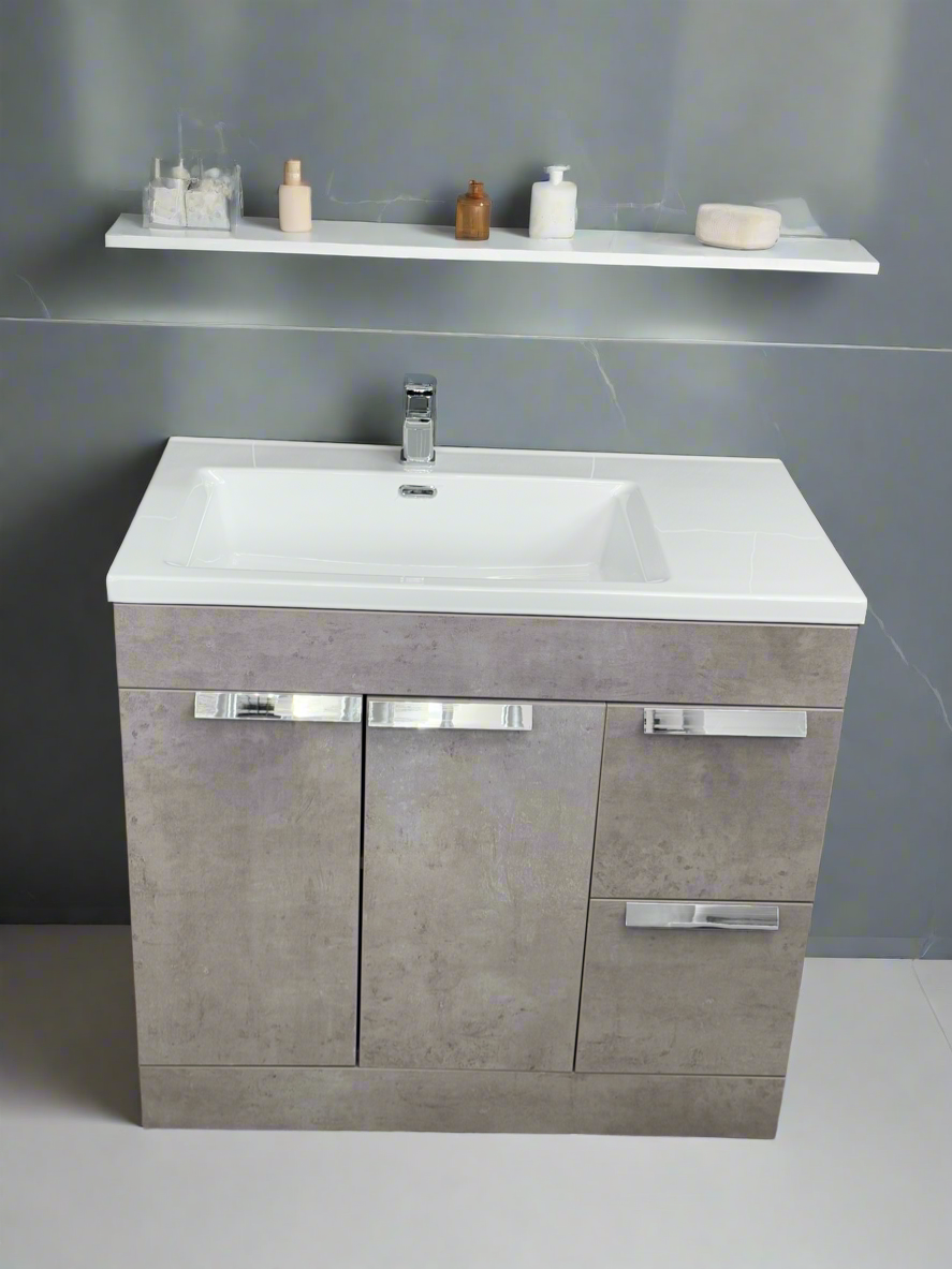 Novo 1187-90 Concrete Matt 2-Door inc Double Draw storage Floor standing Vanity unit with Ceramic Basin