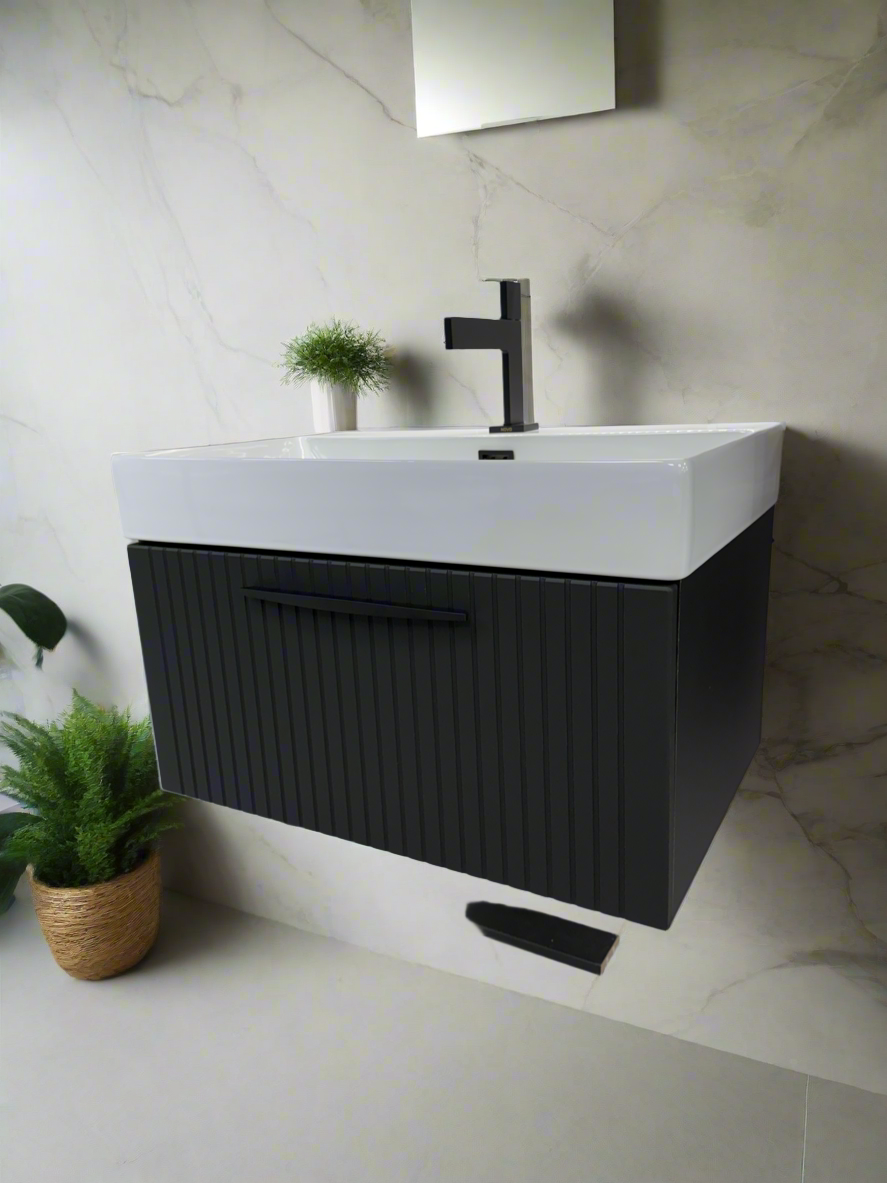 Novo 1180-70 Linear Matt Black Vanity & Nano Glazed Ceramic Basin