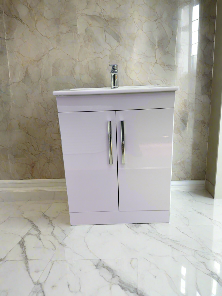 Novo Arte 650mm White Gloss 2-Door Floorstanding Vanity unit with Nano Glazed Ceramic Basin