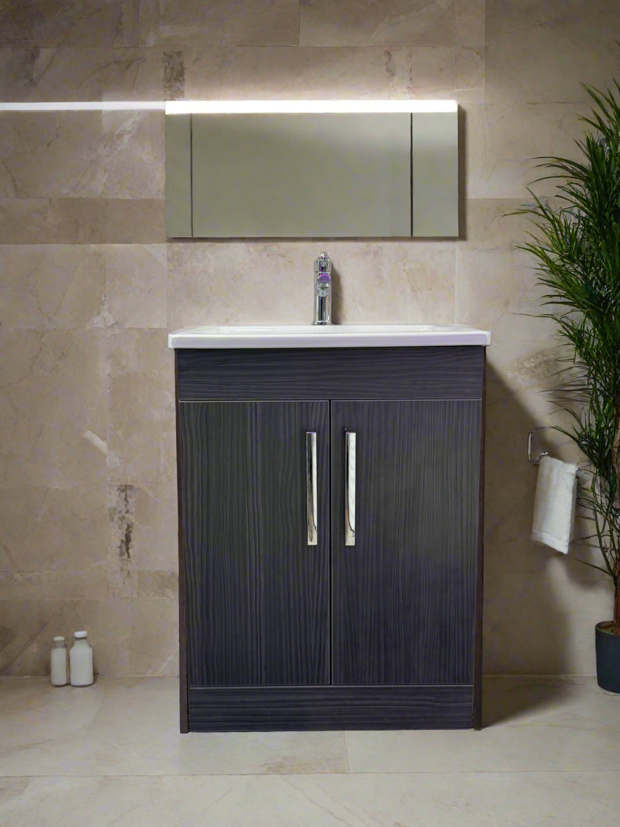 Novo 1187-60 600mm Dark Oak 2-Door Floor-standing Bathroom unit with Ceramic Basin