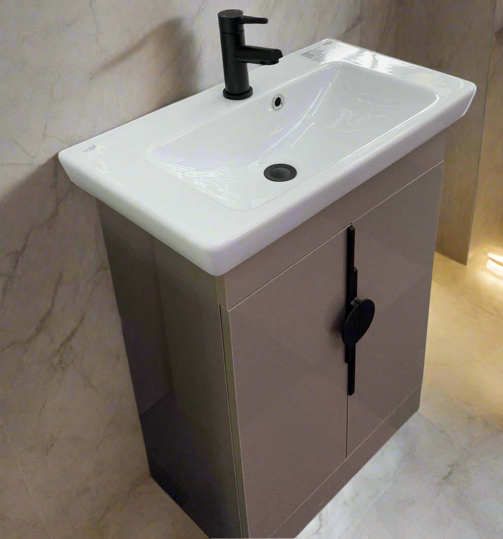 Novo Porto 650mm Cashmere Metallic 2-Door Floorstanding Vanity unit with Nano Glazed Ceramic Basin