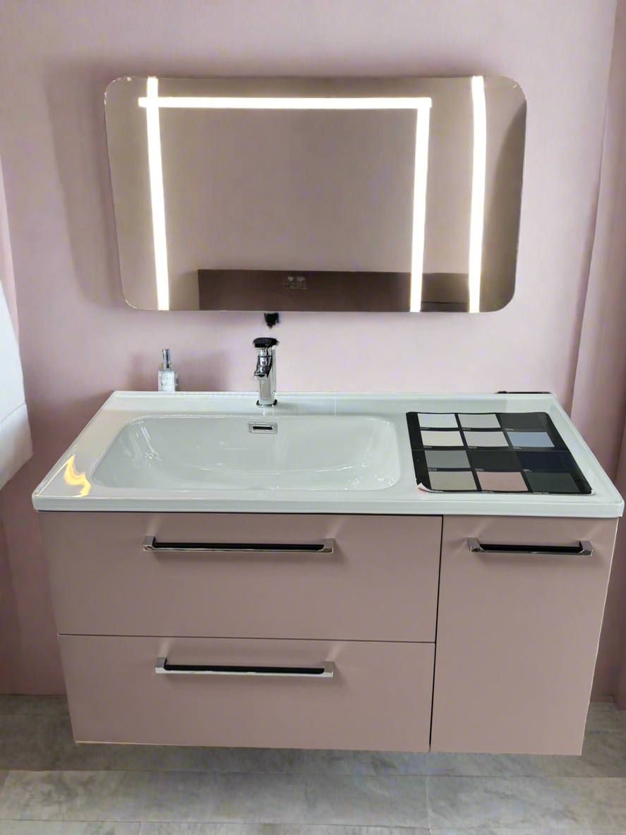 Novo 1175-1000 Sarica Acrylic Matt Pink 2-Draw Vanity with Single Door & Nano Glazed Ceramic Basin