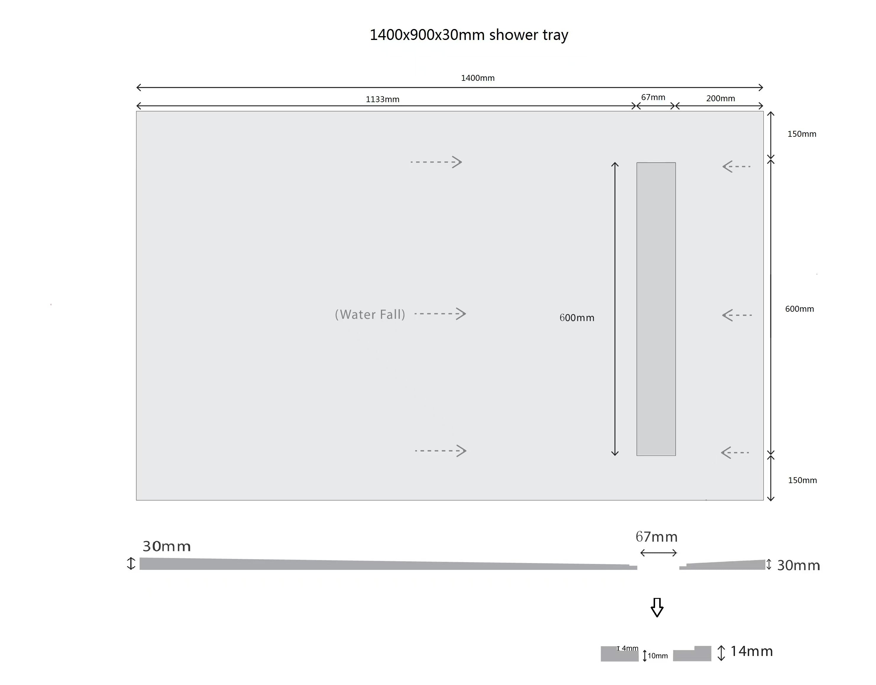 Novo 1400x900 Linear Wetroom Tray Pack with Linear Drain Pack