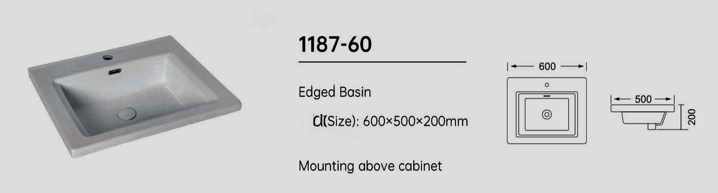 Novo 1187-60 600mm Dark Oak 2-Door Floor-standing Bathroom unit with Ceramic Basin