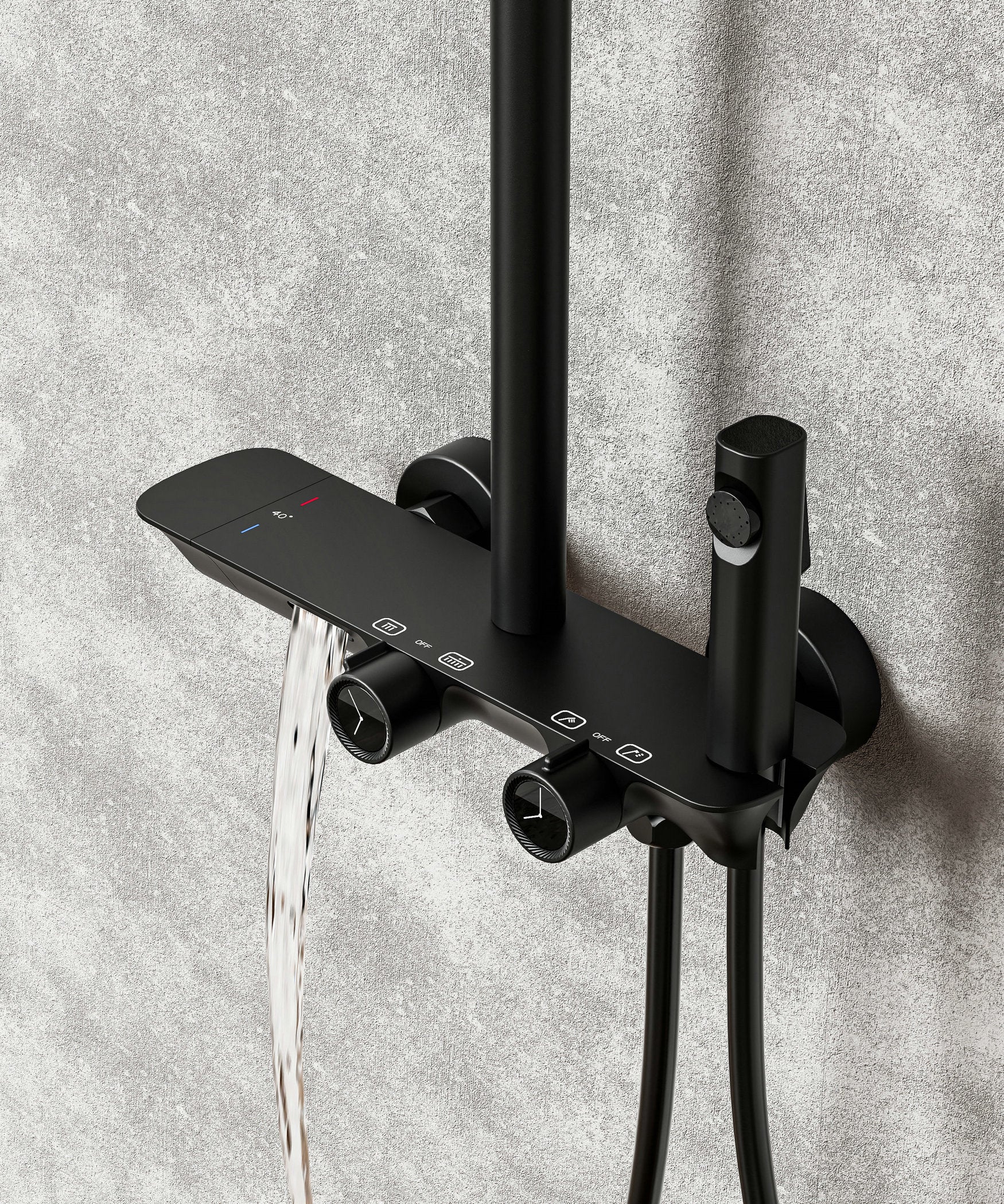 Novo Timeless Thermostatic Matt Black Modern Mixer Shower System 4-Function Solid Brass