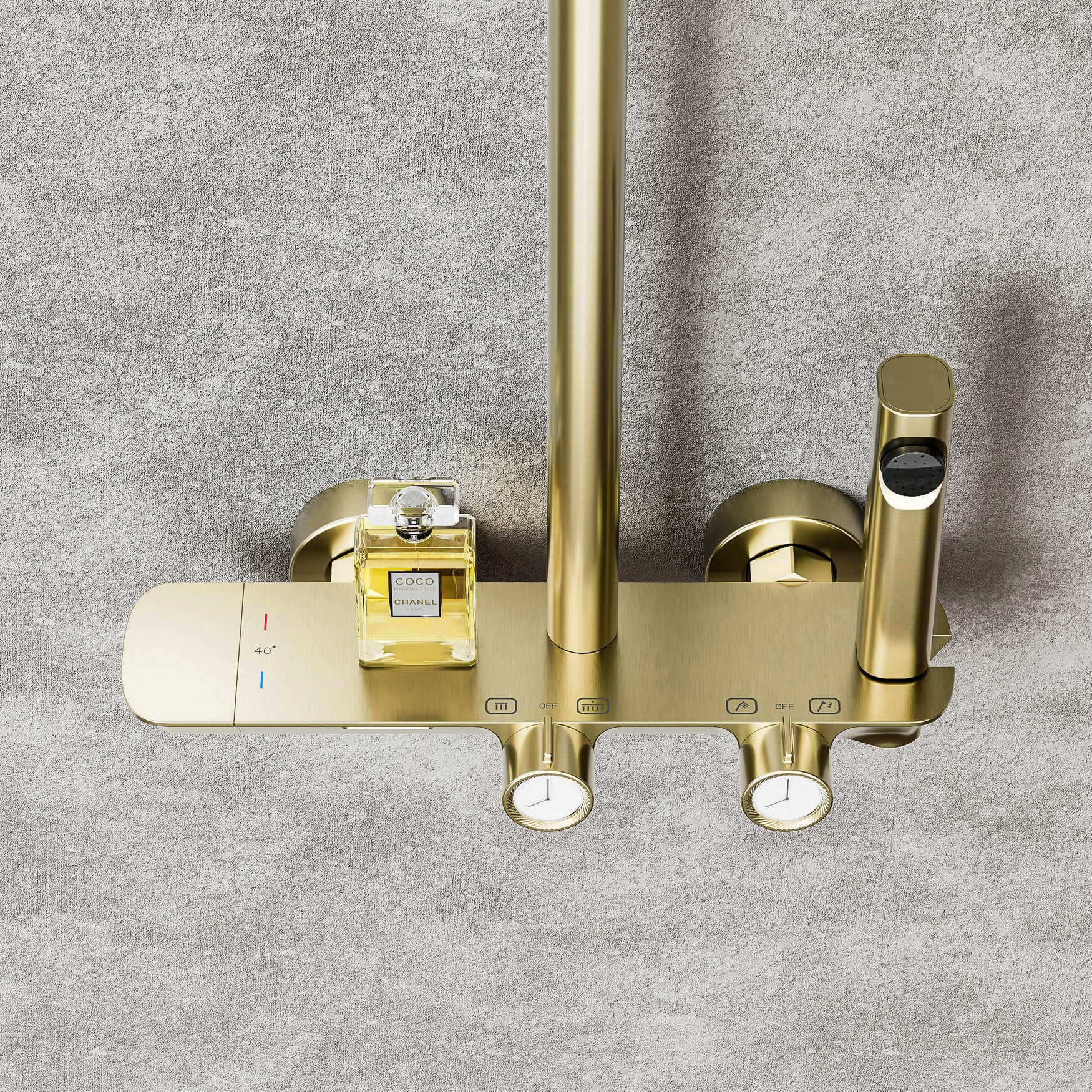 Novo Timeless Thermostatic Brushed Brass Modern Mixer Shower System 4-Function Solid Brass