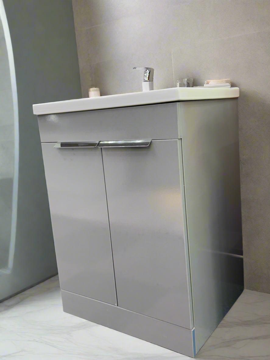 Novo 1187-60 600mm Grey Gloss 2-Door Floorstanding Vanity unit & Nano Glazed Ceramic Basin