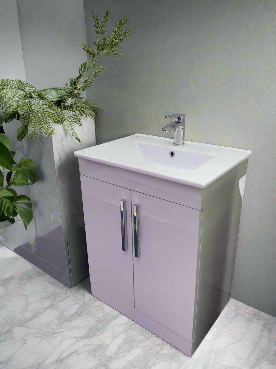 Novo Arte 650mm White Gloss 2-Door Floorstanding Vanity unit with Nano Glazed Ceramic Basin