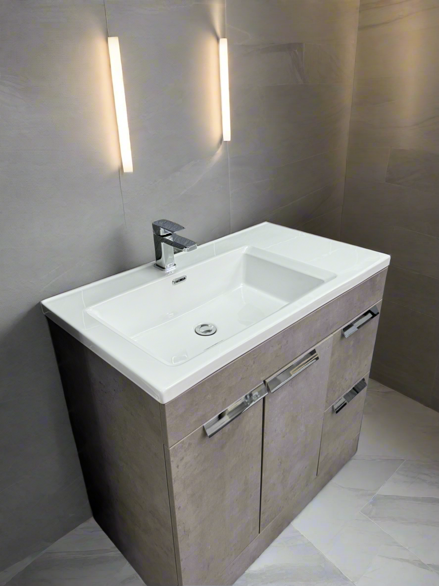 Novo 1187-90 Concrete Matt 2-Door inc Double Draw storage Floor standing Vanity unit with Ceramic Basin