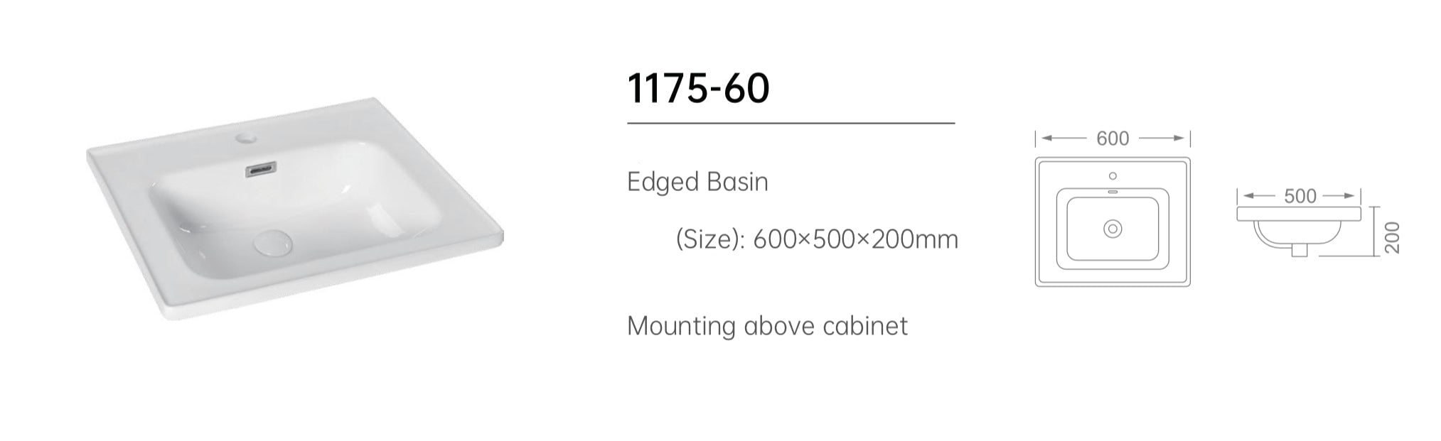 1175-60 600mm Opus White Matt 2-Draw Handleless Wall Hung Bathroom Vanity Unit with Nano Glazed Ceramic Basin