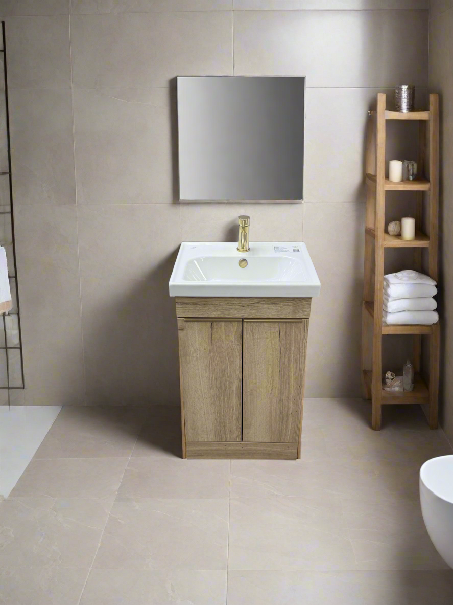 Novo Frame 500mm Oak Wood 2-Door Bathroom Vanity unit with Nano Glazed Ceramic Basin