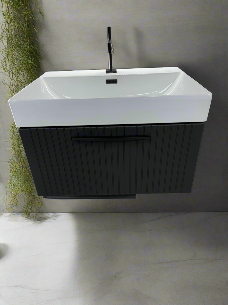 Novo 1180-70 Linear Matt Black Vanity & Nano Glazed Ceramic Basin