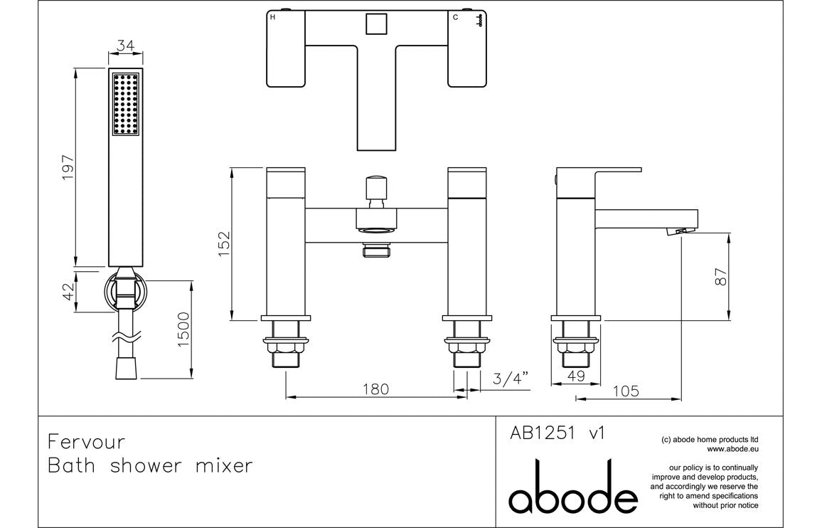 Abode Fervour Deck Mounted Bath Shower Mixer - Chrome