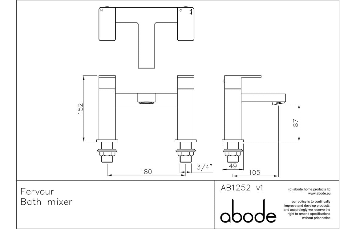 Abode Fervour Deck Mounted Bath Filler - Chrome