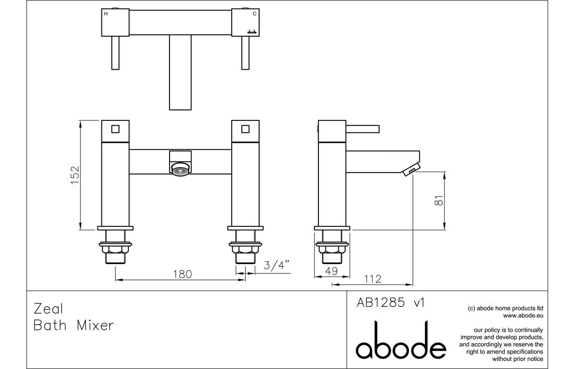 Abode Zeal Deck Mounted Bath Filler - Chrome