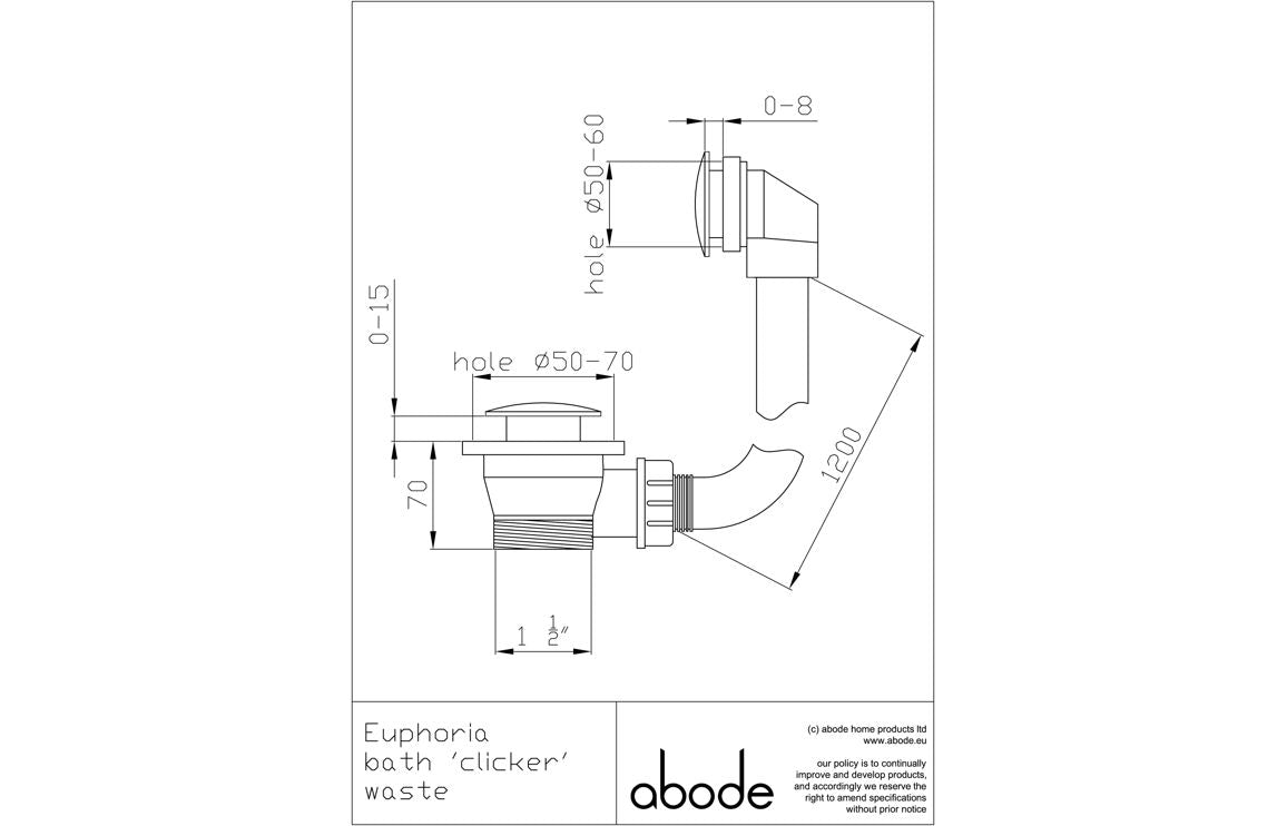 Abode Euphoria Bath Overflow & Clicker Waste - Chrome