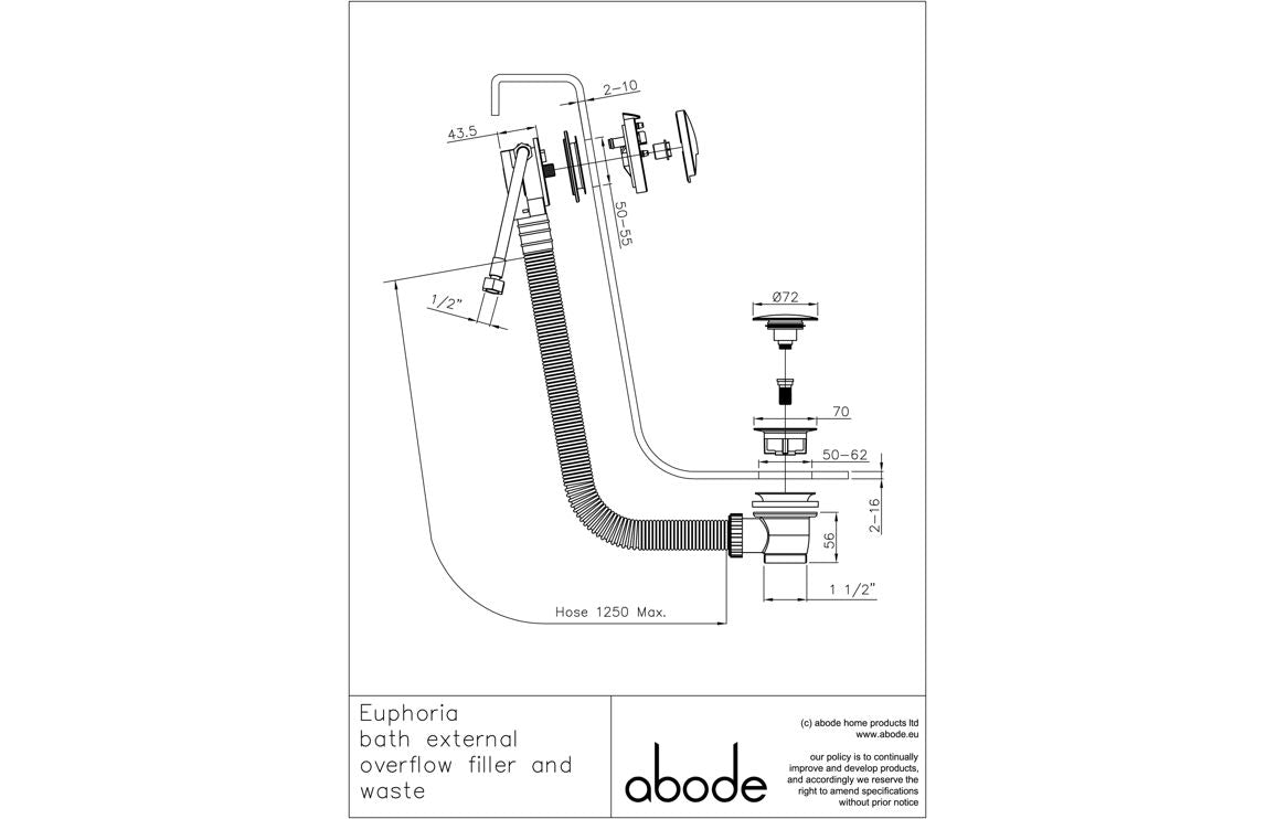 Abode Euphoria Bath Overflow Filler & Clicker Waste - Chrome