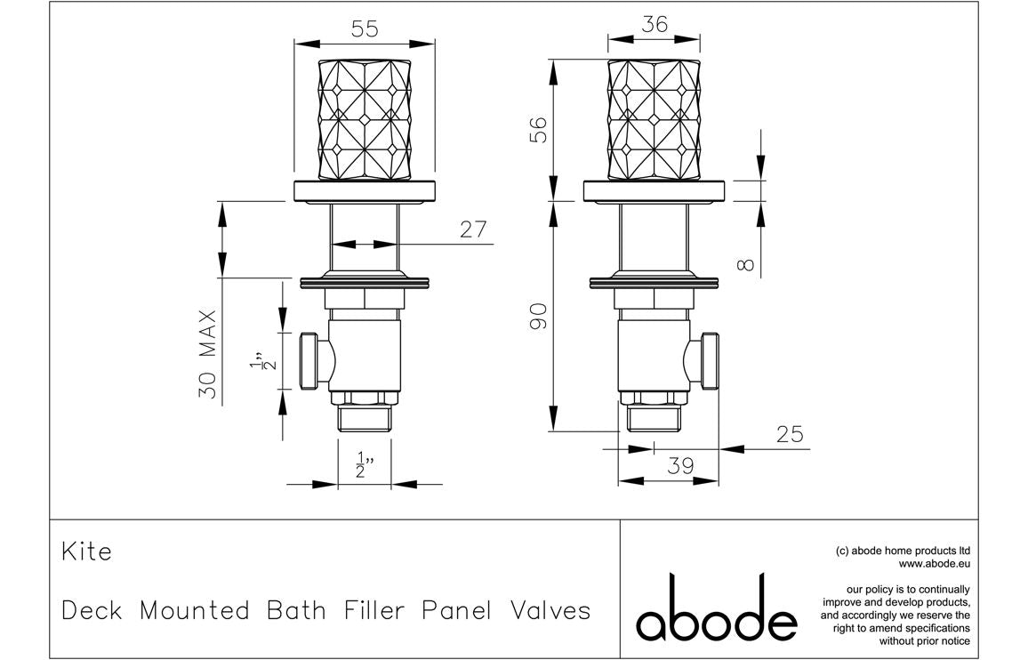 Abode Kite Deck Mounted Panel Valves - Antique Brass