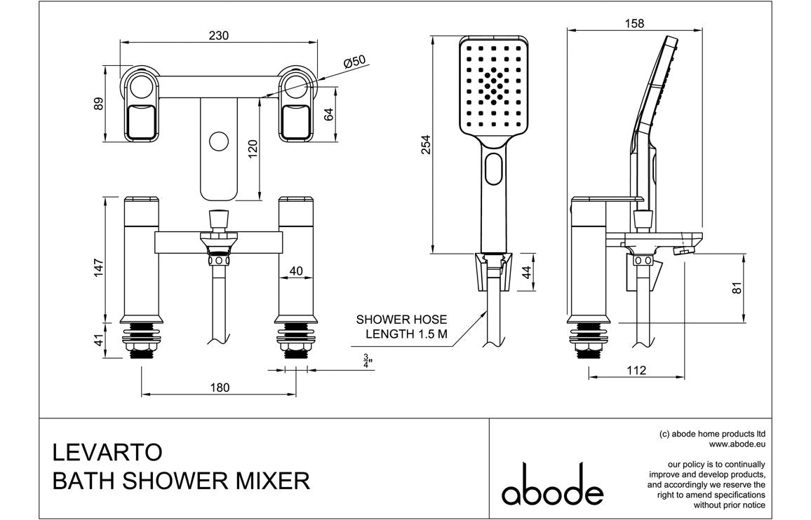 Abode Levarto Deck Mounted Bath Shower Mixer - Matt White & Brass
