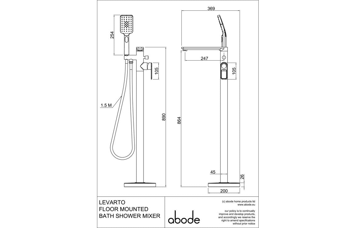 Abode Levarto Floor Standing Bath Shower Mixer - Matt Black & Brass