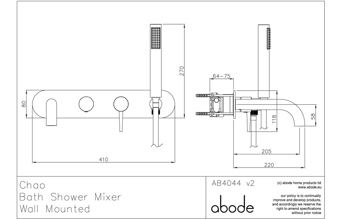 Abode Chao Wall Mounted Bath Shower Mixer - Chrome