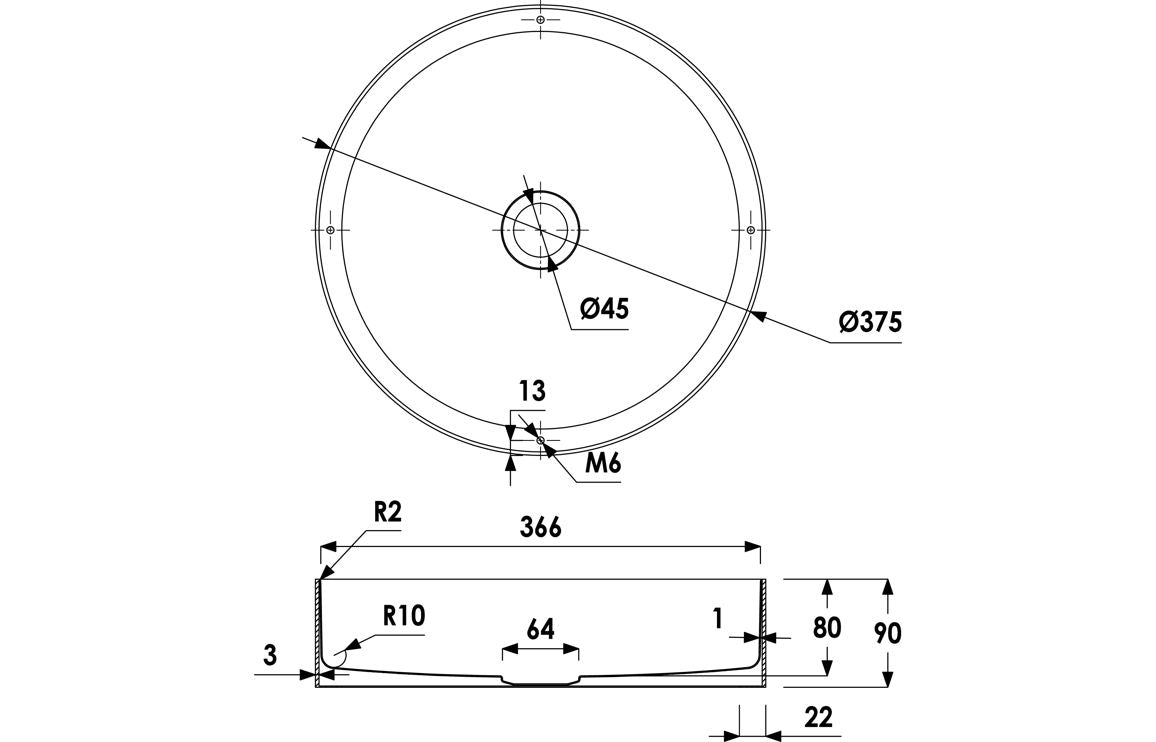 Abode Iox 375mm Round Steel Basin - PVD Brass