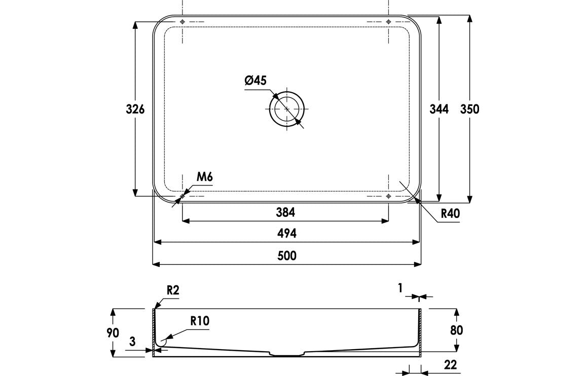 Abode Iox 500x350mm Tablet Steel Basin - PVD Brass