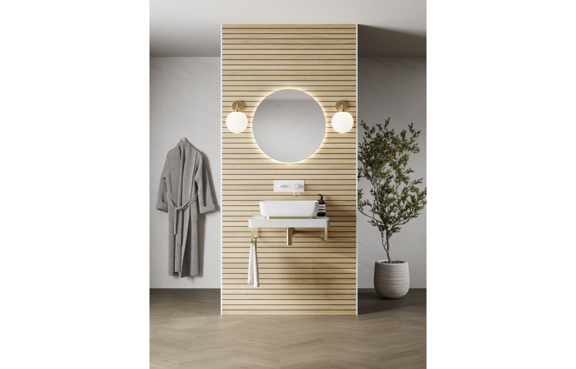 Abode Levarto Wall Mounted Basin / Bath Mixer - Matt White & Brass