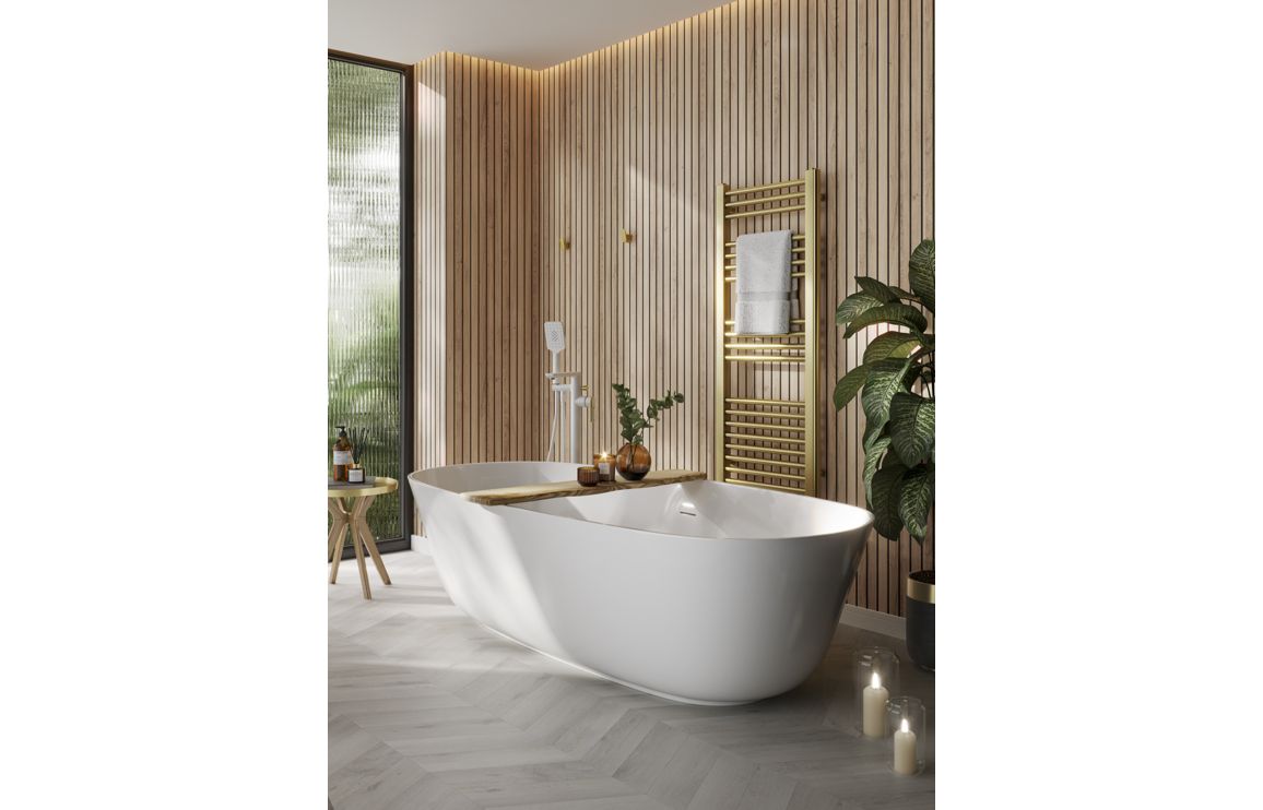 Abode Levarto Floor Standing Bath Shower Mixer - Matt White & Brass