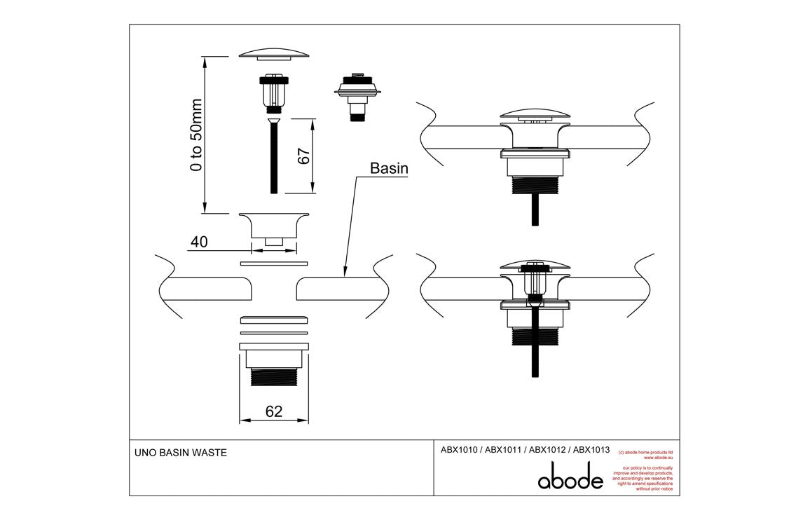 Abode Uno Basin Clicker Waste Universal - Brushed Brass