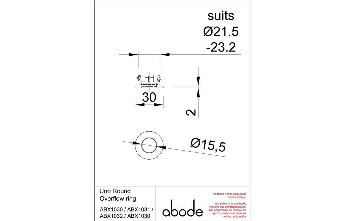 Abode Uno Basin Overflow Ring - Brushed Brass