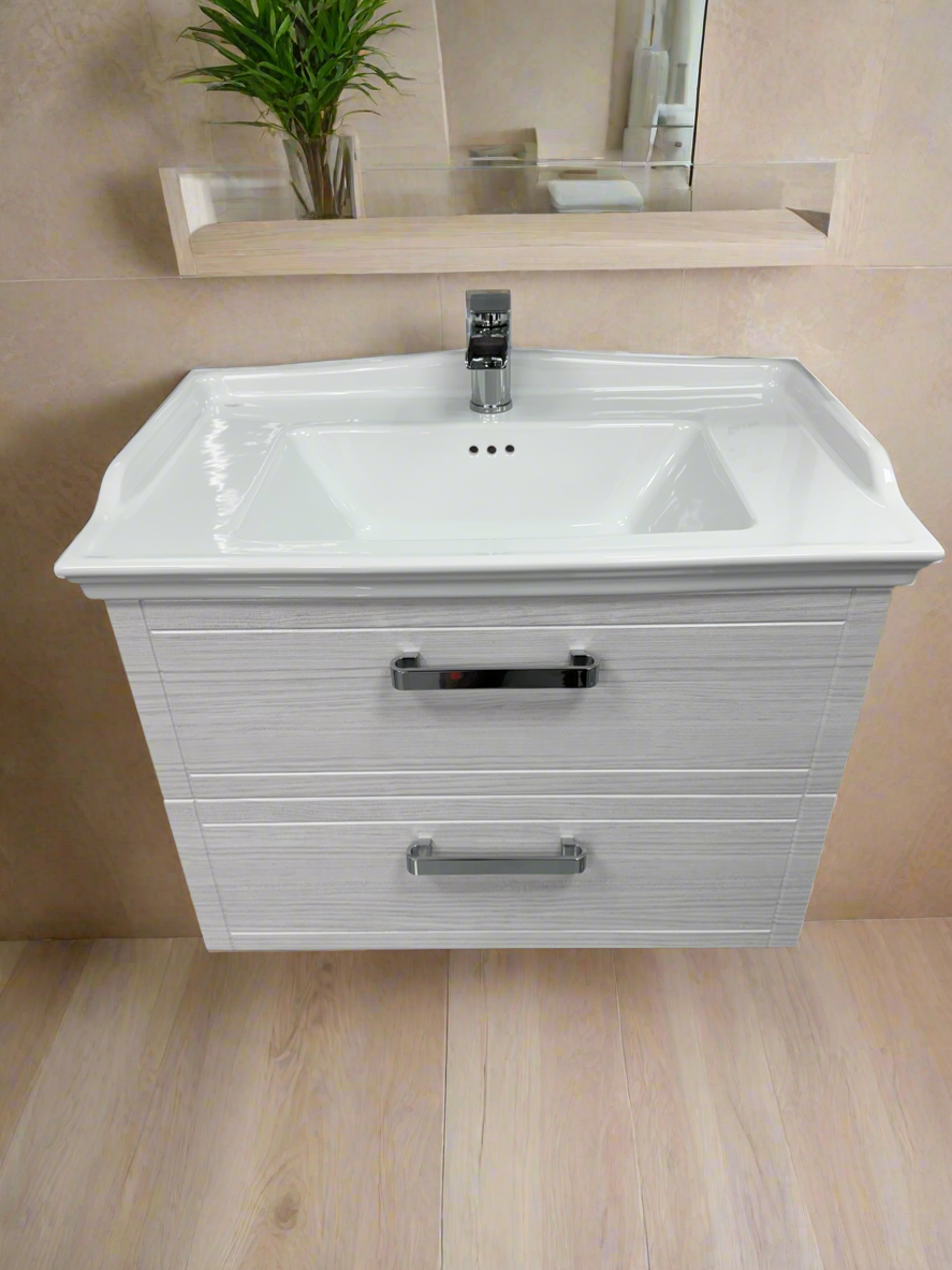 Capdokia 800mm White Regato 2-Draw Wallhung Bathroom Vanity Unit with Nano Glazed Ceramic Basin