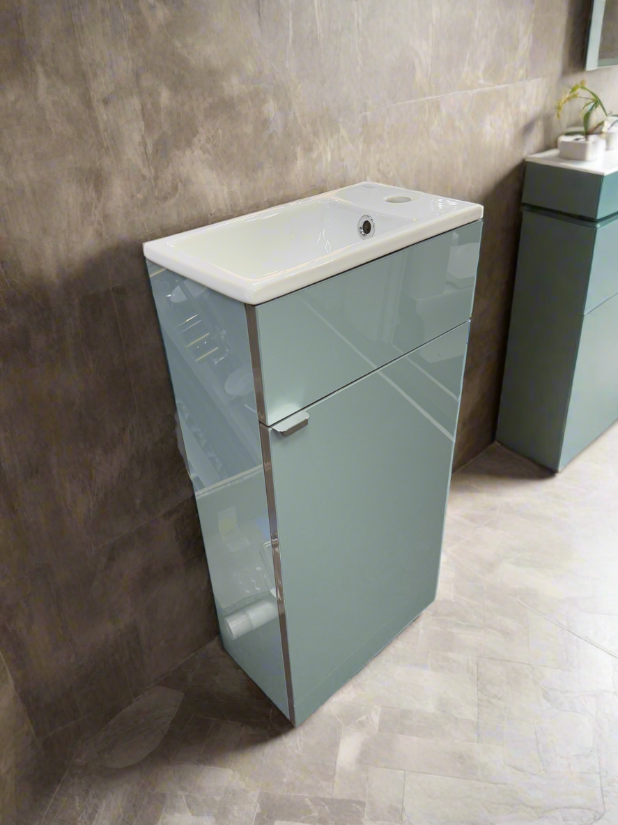 Novo Mini L 400mm Blue Metallic Cloakroom Floorstanding Vanity unit with Nano Glazed Ceramic Basin