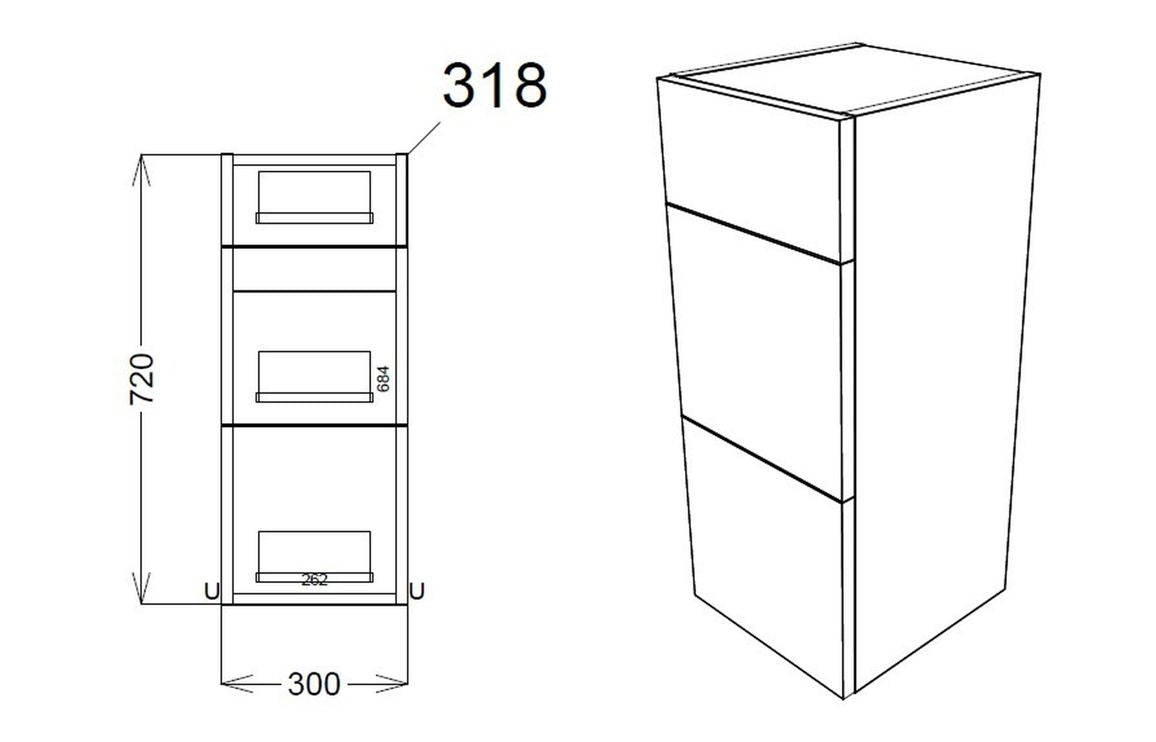 Alba 300mm 3 Drawer Unit - White Gloss