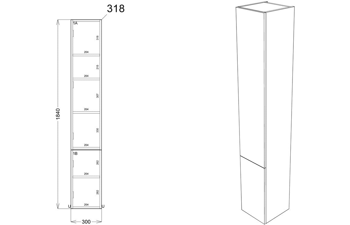 Alba 300mm 2 Door Tall Unit - Light Grey Gloss