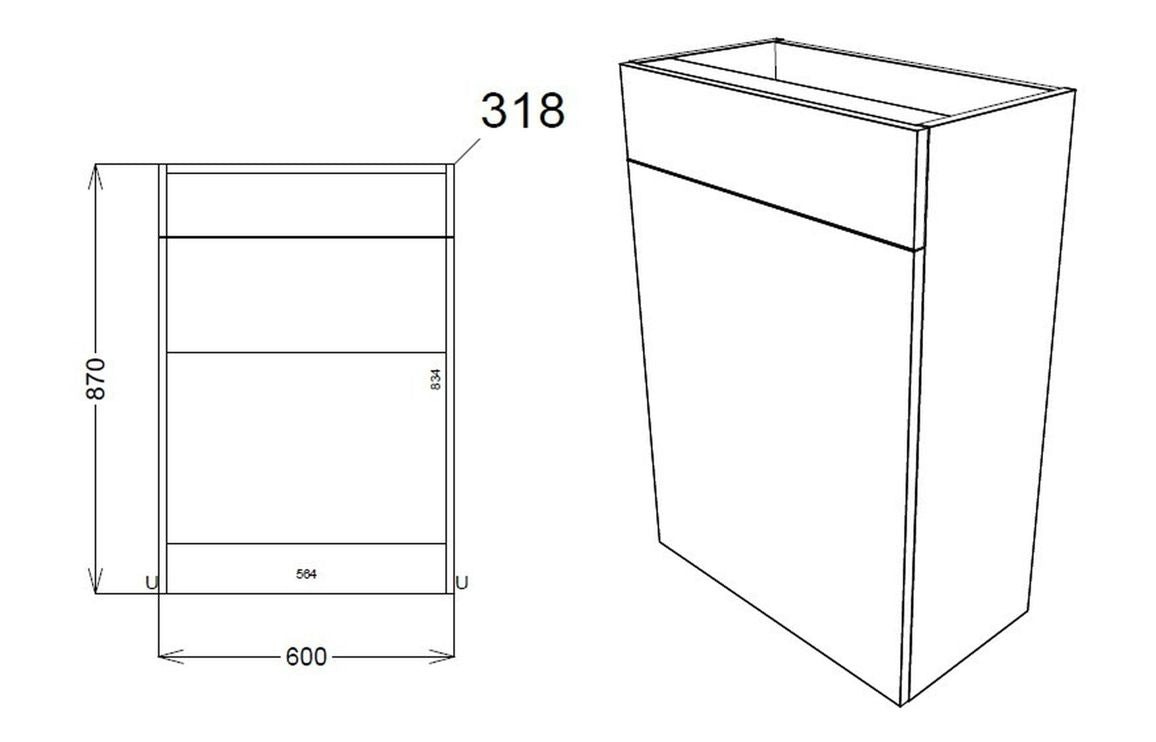Alba 1542mm Basin, WC & 1 Door Unit Pack - Matt Graphite Grey