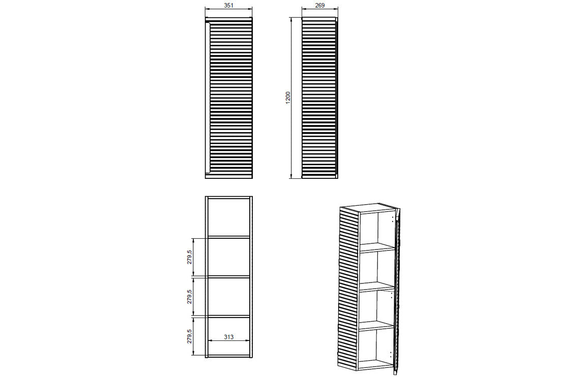 Align 350mm Wall Hung 1 Door Tall Unit - Matt Mineral Grey