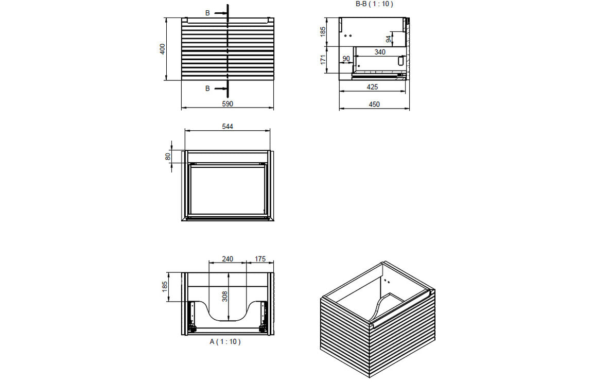 Align 600mm Wall Hung 1 Drawer Basin Unit & Worktop - Matt Cotton