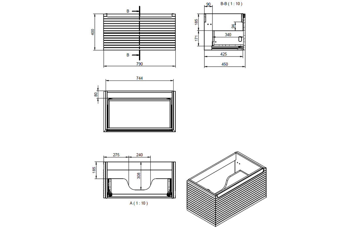 Align 800mm Wall Hung 1 Drawer Basin Unit & Worktop - Matt Willow Green